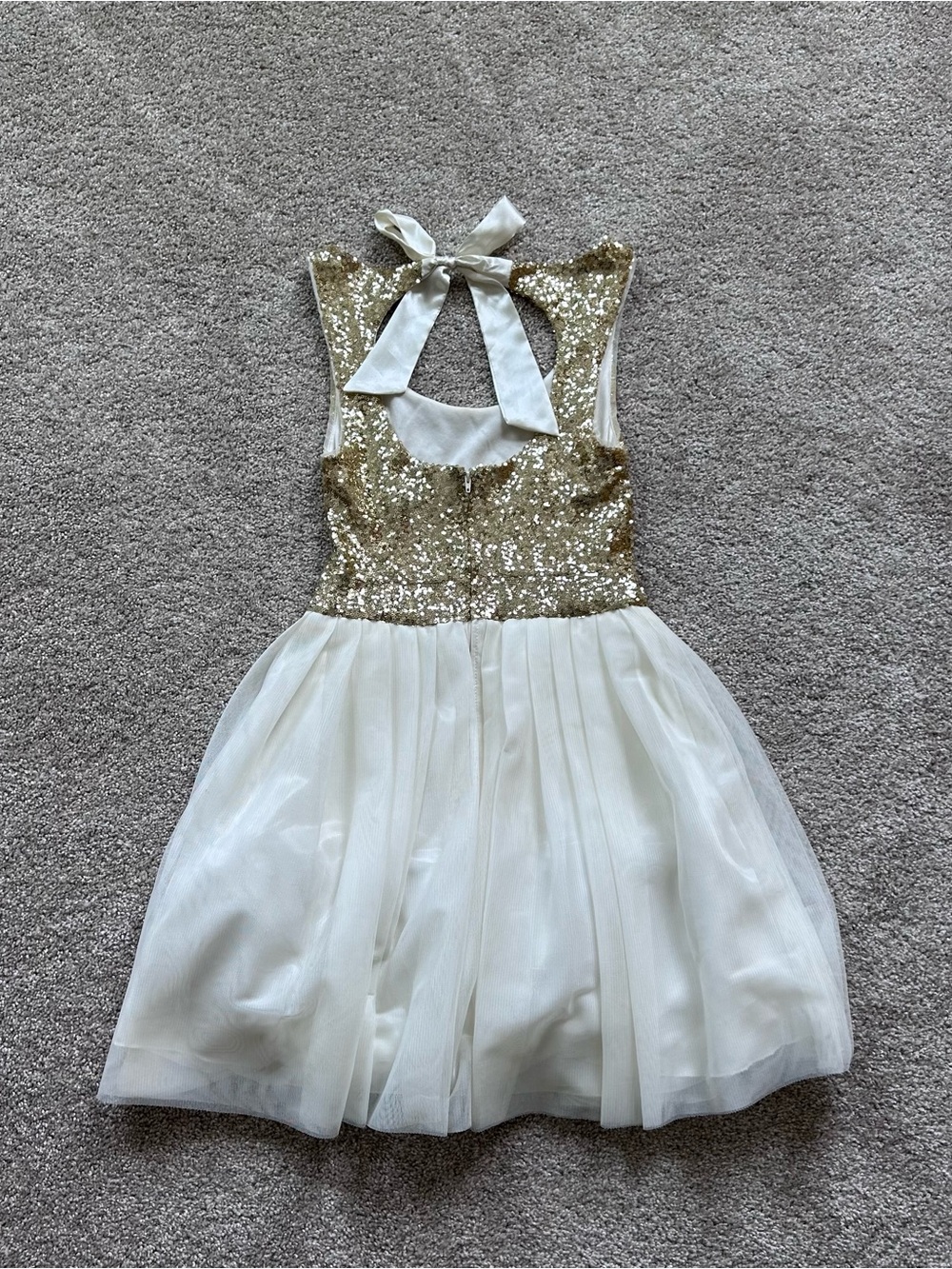 B. Darlin Girls Gold Sequin & Ivory Tulle Party Dress Bow Back Size 7/8 Juniors - Picture 5 of 12